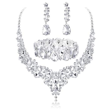Udalyn Crystal Bridal Jewelry Sets for Women Necklace Earrings Bracelet Set for Wedding Rhinestone B...