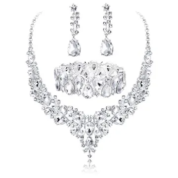 Udalyn Crystal Bridal Jewelry Sets for Women Necklace Earrings Bracelet Set for Wedding Rhinestone B...