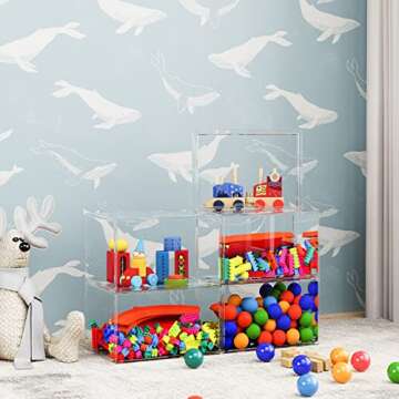 Starogegc 3Pack Clear Plastic Kids Toy Storage Organizer, Acrylic Display Case for Collectibles, Sta...