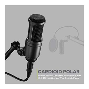 Audio-Technica AT2020 Condenser Studio Microphone with XLR Cable Knox Studio Stand and Pop Filter