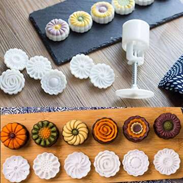 Cookie Stamps, Hand-pressure Cookies Moulds Desserts Flowers Stamps Kit for Chinese Mid Autumn Moonc...