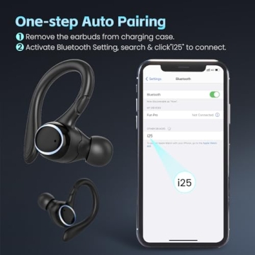 Wireless Earbuds Bluetooth Headphones Sport, Bluetooth Earbuds Stereo Ear Buds, Noise Cancelling Mic, IP7 Waterproof Headset for Workout/Running,Black