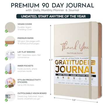 Gratitude Journal for Women & Men - 5 Minute Self Care Journal | 90-Day Undated Daily Planner for Po...