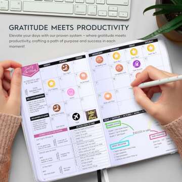Gratitude Journal for Women & Men - 5 Minute Self Care Journal | 90-Day Undated Daily Planner for Positivity, Affirmations & Manifestation | Guided Mindfulness, Reflection | Vision Board + Stickers