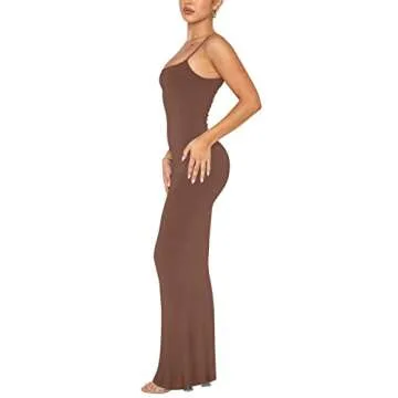 REORIA Women's Sexy Casual Lounge Slip Long Dress Elegant Wedding Guest Sleeveless Backless Ribbed B...