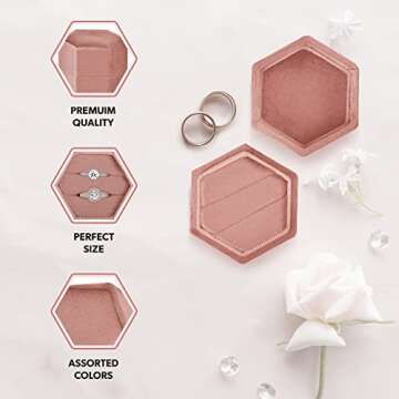 NIMSIN Premium Velvet Ring Box for Wedding Ceremony | Elegant & Cute Wedding Ring Box w/Detachable Lid | Ideal For Photoshoots, Proposal, Engagement & Wedding Events | Hexagon Double Ring Box (Peach)