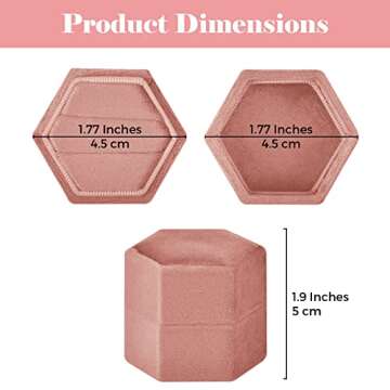 NIMSIN Premium Velvet Ring Box for Wedding Ceremony | Elegant & Cute Wedding Ring Box w/Detachable Lid | Ideal For Photoshoots, Proposal, Engagement & Wedding Events | Hexagon Double Ring Box (Peach)