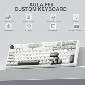 AULA F99 Wireless Mechanical Keyboard,Tri-Mode BT5.0/2.4GHz/USB-C Hot Swappable Custom Keyboard,Pre-...