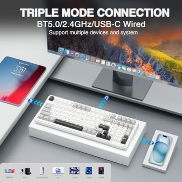 AULA F99 Wireless Mechanical Keyboard,Tri-Mode BT5.0/2.4GHz/USB-C Hot Swappable Custom Keyboard,Pre-lubed Linear Switches,RGB Backlit Computer Gaming Keyboards for PC/Tablet/PS/Xbox (Renewed)