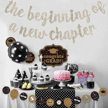 BEISHIDA The Beginning of A New Chapter Banner, Farewell party decorations,Happy retirement Supplies,Going away party Sign Garland,Graduation banner Glitter Champagne Gold