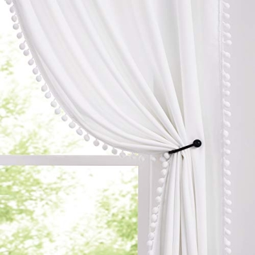 Stylish Treatmentex Pom-Pom White Velvet Curtains 84" for Decorative Home Use