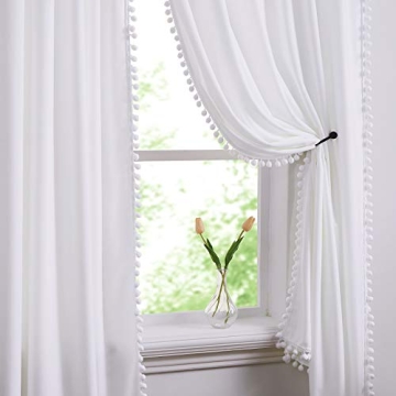 Stylish Treatmentex Pom-Pom White Velvet Curtains 84"