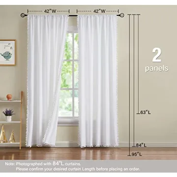 Stylish Treatmentex Pom-Pom White Velvet Curtains 84"