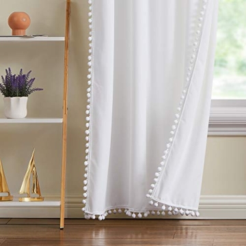 Stylish Treatmentex Pom-Pom White Velvet Curtains 84"