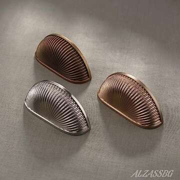 Alzassbg 5 Pack Antique Brass Cabinet Cup Pulls, 3 Inch(76mm) Hole Centers Cabinet Handles Hardware Shell Bin Cup Drawer Pulls Handles AL3033AE