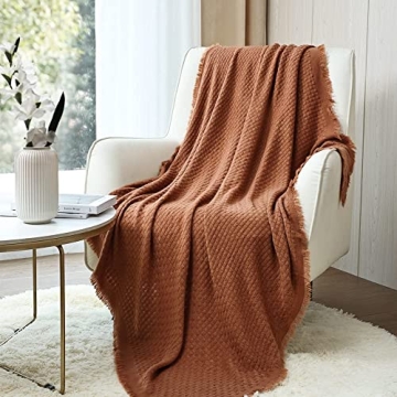 CREVENT Farmhouse Rust Knit Throw Blanket for Couch Sofa Chair Bed Home Decoration, Soft Warm Cozy L...