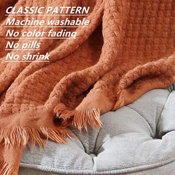 CREVENT Farmhouse Rust Knit Throw Blanket for Cozy Style