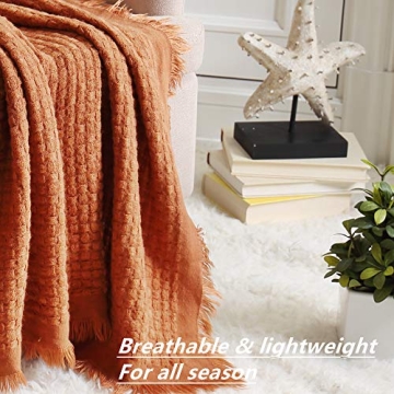 CREVENT Farmhouse Rust Knit Throw Blanket for Cozy Style