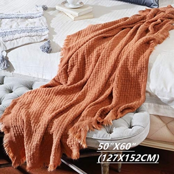 CREVENT Farmhouse Rust Knit Throw Blanket for Cozy Style