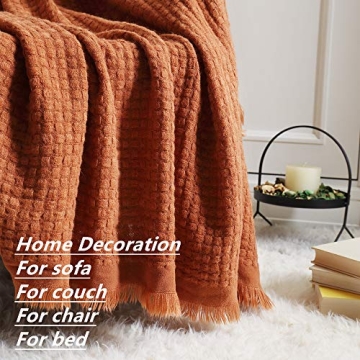 CREVENT Farmhouse Rust Knit Throw Blanket for Cozy Style