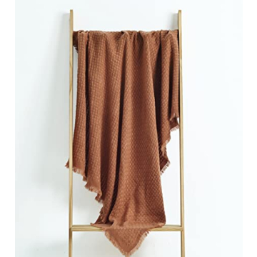 CREVENT Farmhouse Rust Knit Throw Blanket for Cozy Style