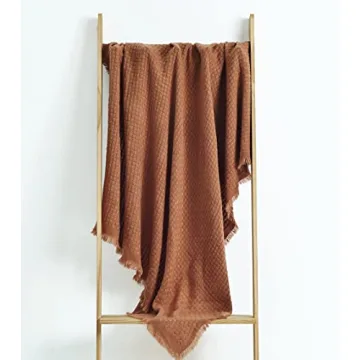 CREVENT Farmhouse Rust Knit Throw Blanket for Cozy Style