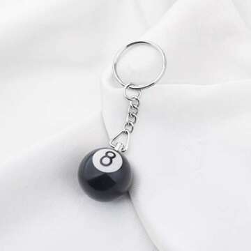3D Black 8 Ball Keychain Pool Player Gift Lucky Charm