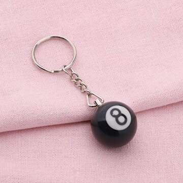 3D Black 8 Ball Keychain Pool Player Gift Lucky Charm