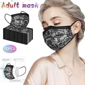 MASZONE [US Stock] 50pcs 3 Ply Non-Woven Disposable Face Mask for Adults Women Face Masks for Protection Fashion Print