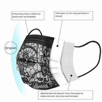 MASZONE [US Stock] 50pcs 3 Ply Non-Woven Disposable Face Mask for Adults Women Face Masks for Protection Fashion Print