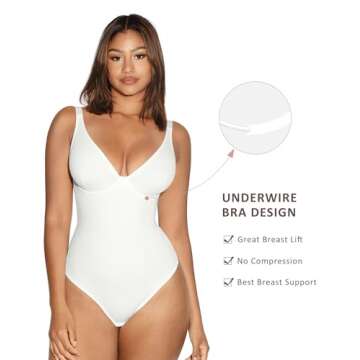 FeelinGirl White Body Suits Women Tummy Control Thong Shapeweawr Bodysuit