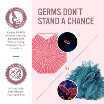 Sud Scrub® Antimicrobial Silicone Body Scrubber, Exfoliating Body Scrubber for Sensitive Skin, Eco ...