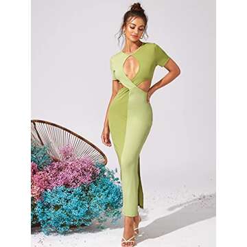 Stylish WDIRARA Cut Out Color Block Dress for Summer