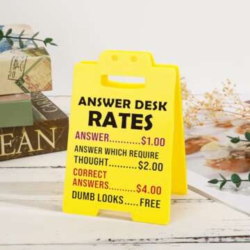 MBL Funny Team Office Gifts - Answer Desk Rates Funny Desk Sign, Gag Fun Gift for Coworker Teammate Employee Boss, Office Desk Sign Cubicle Decor for Birthday Christmas White Elephant Gifts