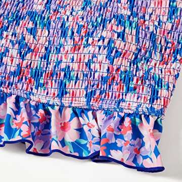 RXRXCOCO Womens Shirred Bandeau Bikini Cute Two Piece Swimsuit Off Shoulder High Waist Bathing Suit Blue Floral Print-3 Small