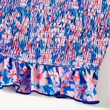 RXRXCOCO Womens Shirred Bandeau Bikini Cute Two Piece Swimsuit Off Shoulder High Waist Bathing Suit Blue Floral Print-3 Small