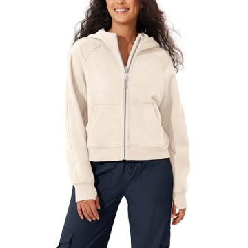 ODODOS Women’s Full Zipper Hoodies Fleece Lined Long Sleeve Sweatshirts Oversized Cropped Fall Win...