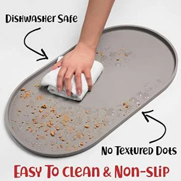 DogBuddy Dog Food Mat - Waterproof Dog Bowl Mat, Silicone Pet Mat for Food and Water Bowls, Nonslip Pet Feeding Mat with Edges, Dogs Food Mats for Floors, Puppy Supplies (Large, Dove)