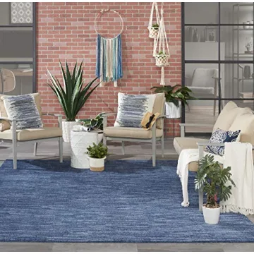Nourison Indoor Outdoor Navy Blue Rug Easy to Clean