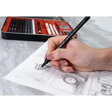 Arteza Drawing Set for Adults, Set of 33 Artist Sketching Tools, 20 Graphite & 4 Charcoal Sketch Pencils, 1 Fineliner, 3 Blenders, 1 Sharpener, 3 Erasers & 1 Hobby Knife, Art Supplies for Drawing