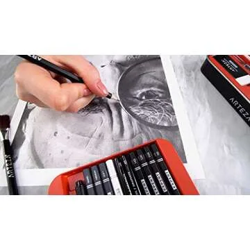 Arteza Drawing Set for Adults, Set of 33 Artist Sketching Tools, 20 Graphite & 4 Charcoal Sketch Pencils, 1 Fineliner, 3 Blenders, 1 Sharpener, 3 Erasers & 1 Hobby Knife, Art Supplies for Drawing