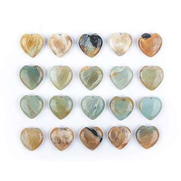 JIC Gem Set of 20 pcs 30mm Amazonite Healing Crystal Fluorite Heart Stones Love Carved Palm Worry St...