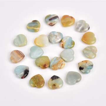 JIC Gem Set of 20 pcs 30mm Amazonite Healing Crystal Fluorite Heart Stones Love Carved Palm Worry Stone Energy Yoga and Decoration