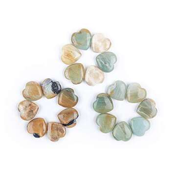 JIC Gem Set of 20 pcs 30mm Amazonite Healing Crystal Fluorite Heart Stones Love Carved Palm Worry Stone Energy Yoga and Decoration