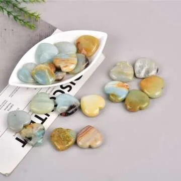 JIC Gem Set of 20 pcs 30mm Amazonite Healing Crystal Fluorite Heart Stones Love Carved Palm Worry Stone Energy Yoga and Decoration