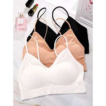 3 Pieces Neck Women Bra Seamless Padded Camisole Bandeau Tube Bra with Elastic Straps (Black, White, Skin Color, L-XL)