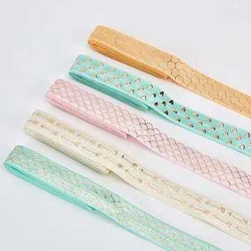 GORGECRAFT 18 Yards Printed Glitter Fold Over Elastic Ribbon 5/8" Grab Bag Headband Elastic Ribbon Trim for Hair Ties DIY Sewing Crafts