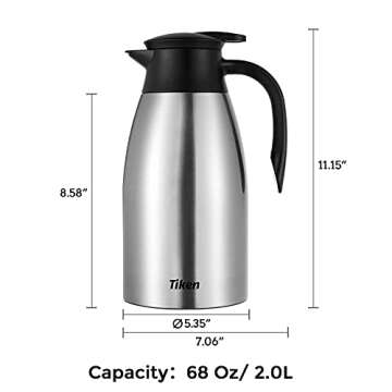 Tiken 68 Oz Thermal Coffee Carafe, Stainless Steel Insulated Vacuum Coffee Carafes For Keeping Hot, ...