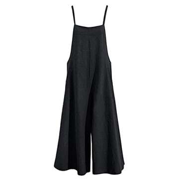 YESNO Women Casual Loose Long Bib Pants Wide Leg Jumpsuits Baggy Cotton Rompers Overalls with Pockets (S PZZTYP2 Black)