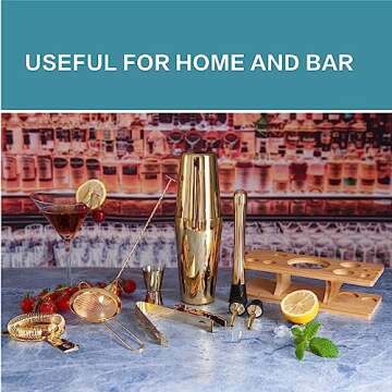 AUOXIOUYM 11-Pcs Cocktail Shaker Set Gold,Bartending Kit Stainless Steel Shakers 25oz Bar Kits for Bartender Mixing Set Barware Tool Sets for Professional Bartender and Home